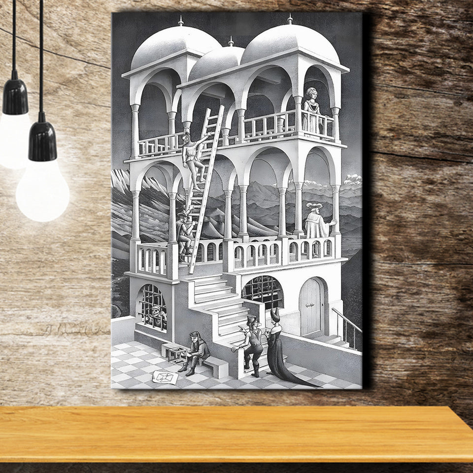 M.C. Escher Belvedere Canvas Wall Art Abstract Contemporary Decor, Canvas Painting, Canvas Print Wall Art Decor