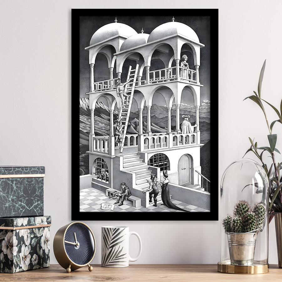 M.C. Escher Belvedere Wall Art Abstract Contemporary Decor,Framed Art Prints Wall Decor, Picture Framed