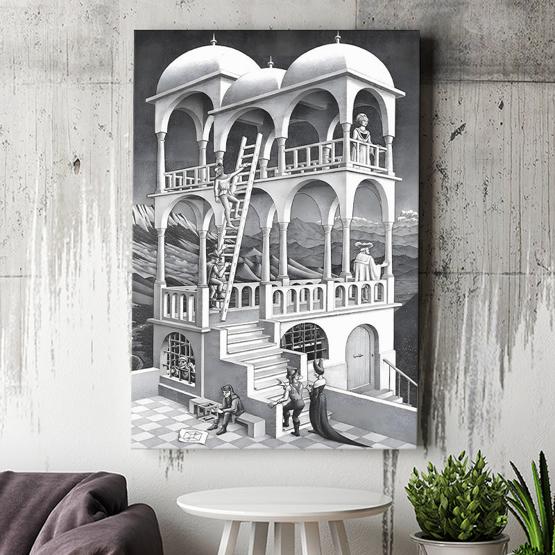M.C. Escher Belvedere Canvas Wall Art Abstract Contemporary Decor, Canvas Painting, Canvas Print Wall Art Decor