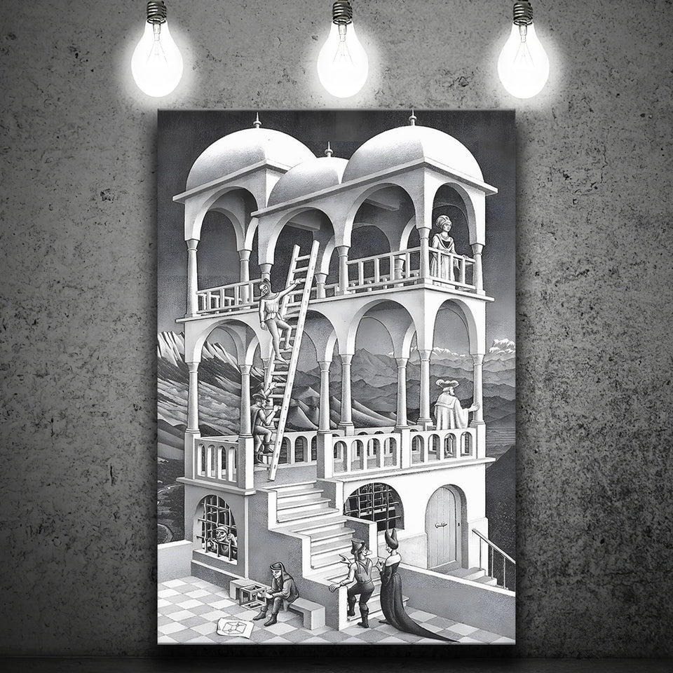 M.C. Escher Belvedere Canvas Wall Art Abstract Contemporary Decor, Canvas Painting, Canvas Print Wall Art Decor