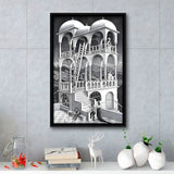 M.C. Escher Belvedere Canvas Wall Art Abstract Contemporary Decor,Framed Canvas Prints Wall Art Decor, Floating Frame