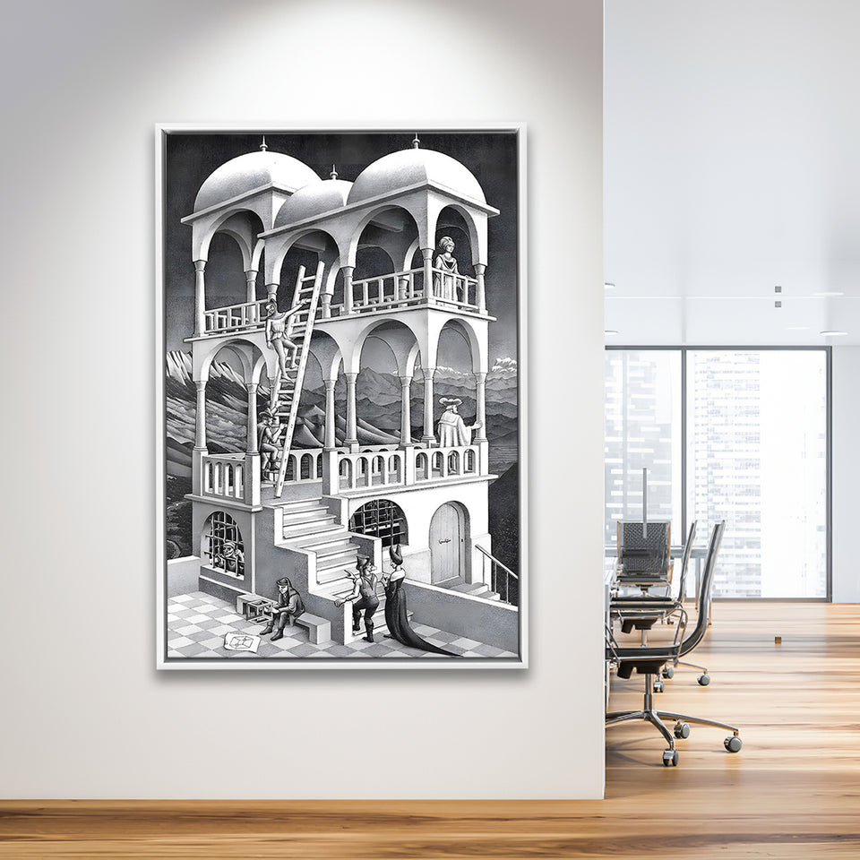 M.C. Escher Belvedere Canvas Wall Art Abstract Contemporary Decor,Framed Canvas Prints Wall Art Decor, Floating Frame