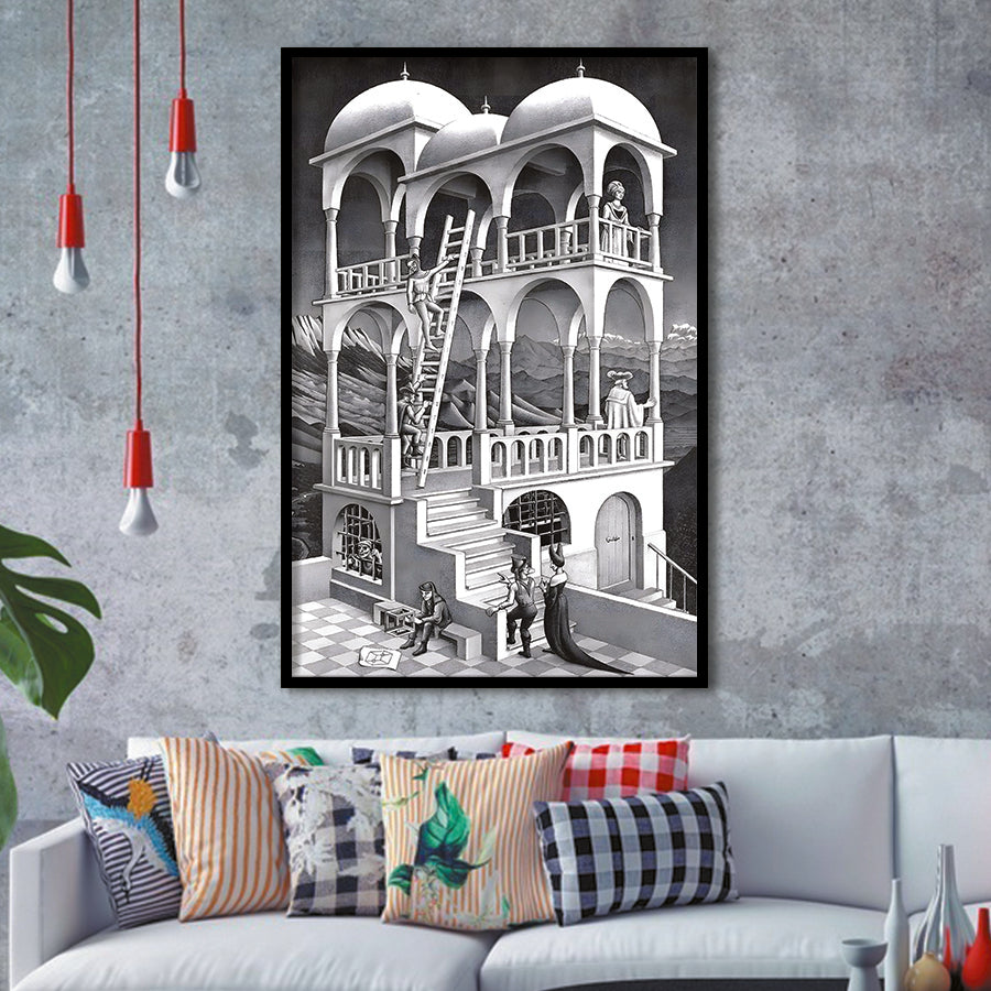 M.C. Escher Belvedere Wall Art Abstract Contemporary Decor,Framed Art Prints Wall Decor, Picture Framed