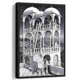 M.C. Escher Belvedere Canvas Wall Art Abstract Contemporary Decor,Framed Canvas Prints Wall Art Decor, Floating Frame