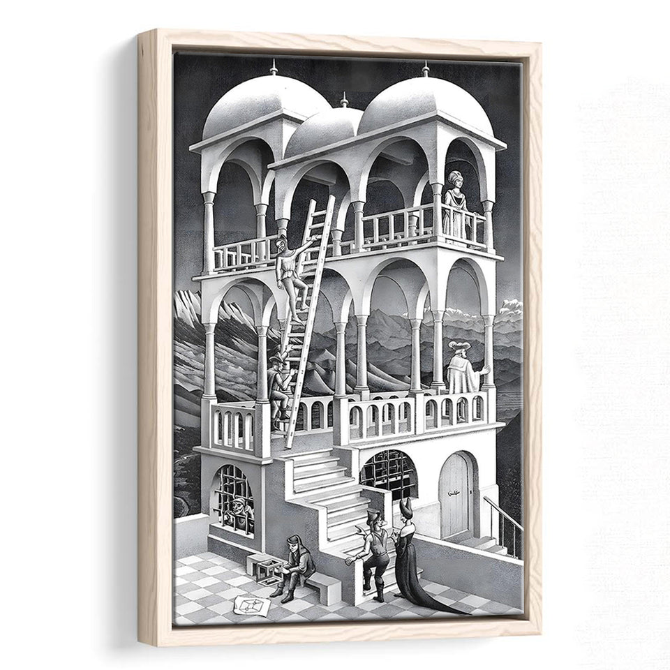 M.C. Escher Belvedere Canvas Wall Art Abstract Contemporary Decor,Framed Canvas Prints Wall Art Decor, Floating Frame