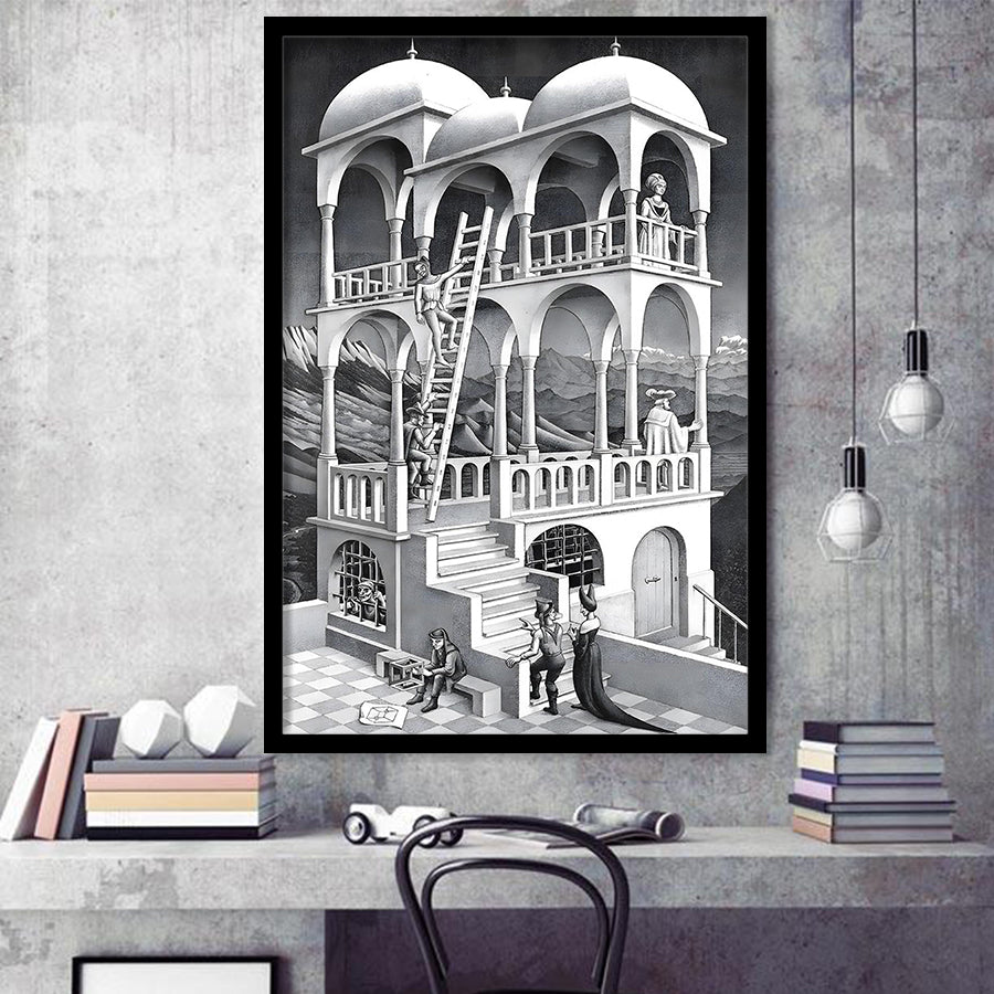 M.C. Escher Belvedere Wall Art Abstract Contemporary Decor,Framed Art Prints Wall Decor, Picture Framed