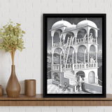 M.C. Escher Belvedere Canvas Wall Art Abstract Contemporary Decor,Framed Canvas Prints Wall Art Decor, Floating Frame