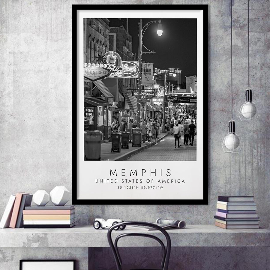 Memphis, Usa, Print For Travel Lovers, Black And White, Framed Art Print Wall Decor