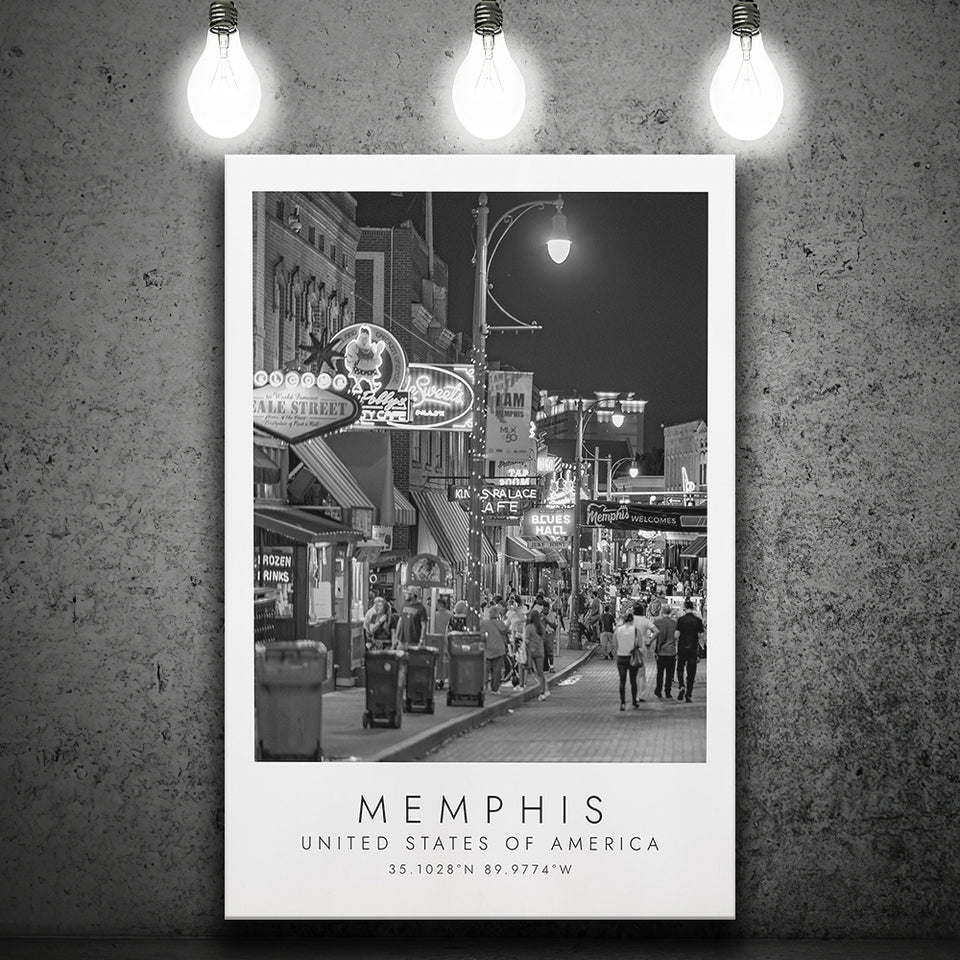 Memphis, Usa, Print For Travel Lovers, Black And White, Canvas Print Wall Art
