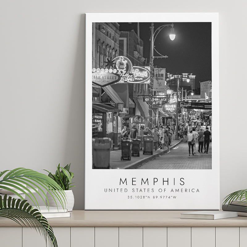 Memphis, Usa, Print For Travel Lovers, Black And White, Canvas Print Wall Art