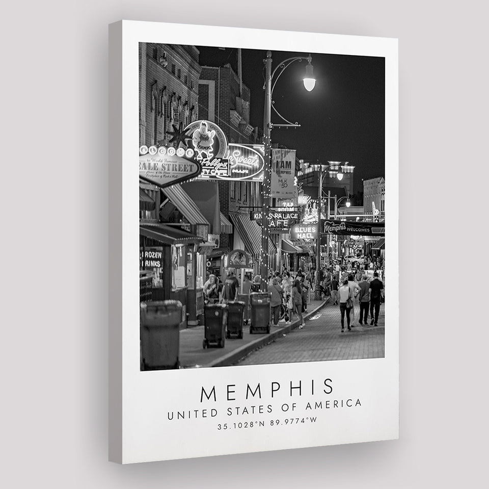 Memphis, Usa, Print For Travel Lovers, Black And White, Canvas Print Wall Art