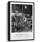 Memphis, Usa, Wall Art For Travel Lovers, B&W, Floating Framed Canvas Print