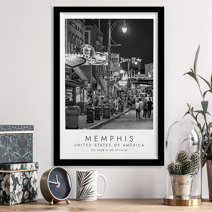 Memphis, Usa, Print For Travel Lovers, Black And White, Framed Art Print Wall Decor