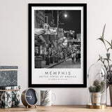Memphis, Usa, Print For Travel Lovers, Black And White, Framed Art Print Wall Decor