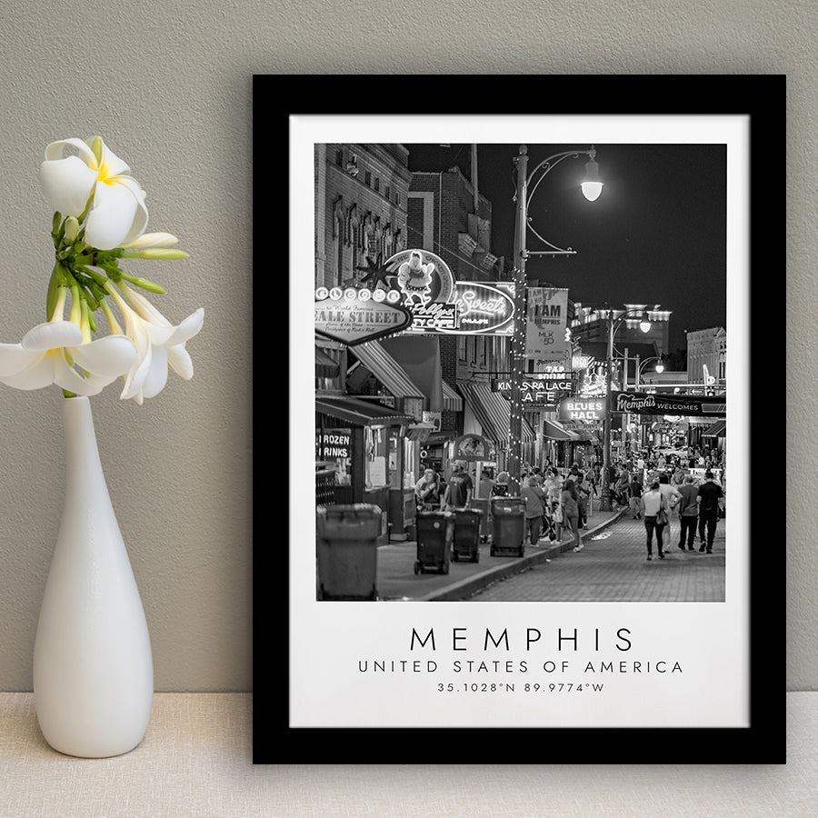 Memphis, Usa, Print For Travel Lovers, Black And White, Framed Art Print Wall Decor