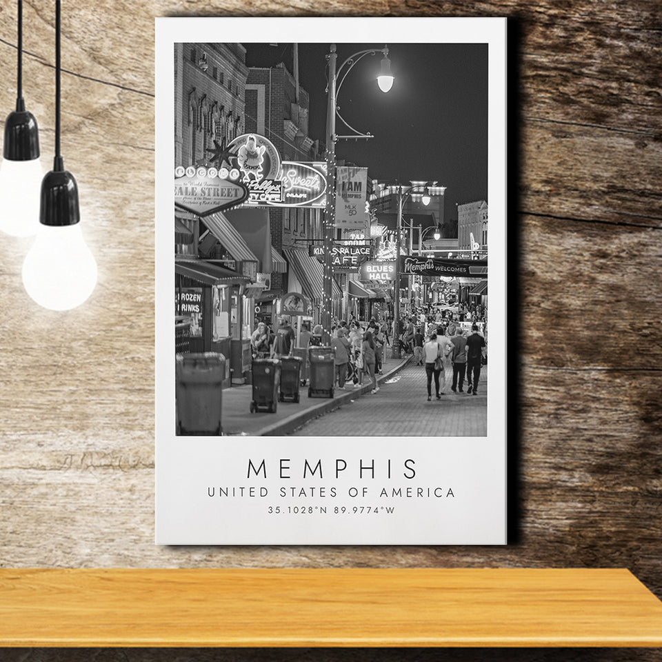 Memphis, Usa, Print For Travel Lovers, Black And White, Canvas Print Wall Art