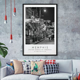 Memphis, Usa, Print For Travel Lovers, Black And White, Framed Art Print Wall Decor