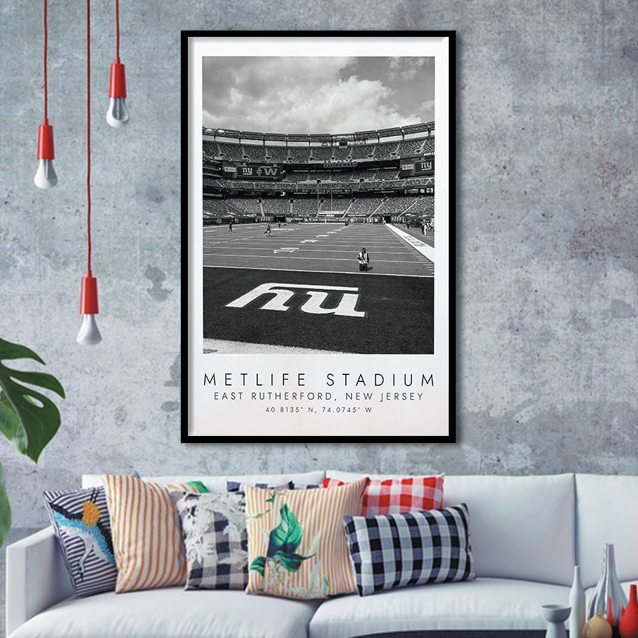 Metlife Stadium New York Giants, Stadium Print For Football Lovers, Black And White, Framed Art Print Wall Decor