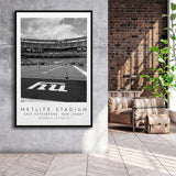 Metlife Stadium New York Giants, Stadium Wall Art For Football Lovers, B&W, Floating Framed Canvas Print