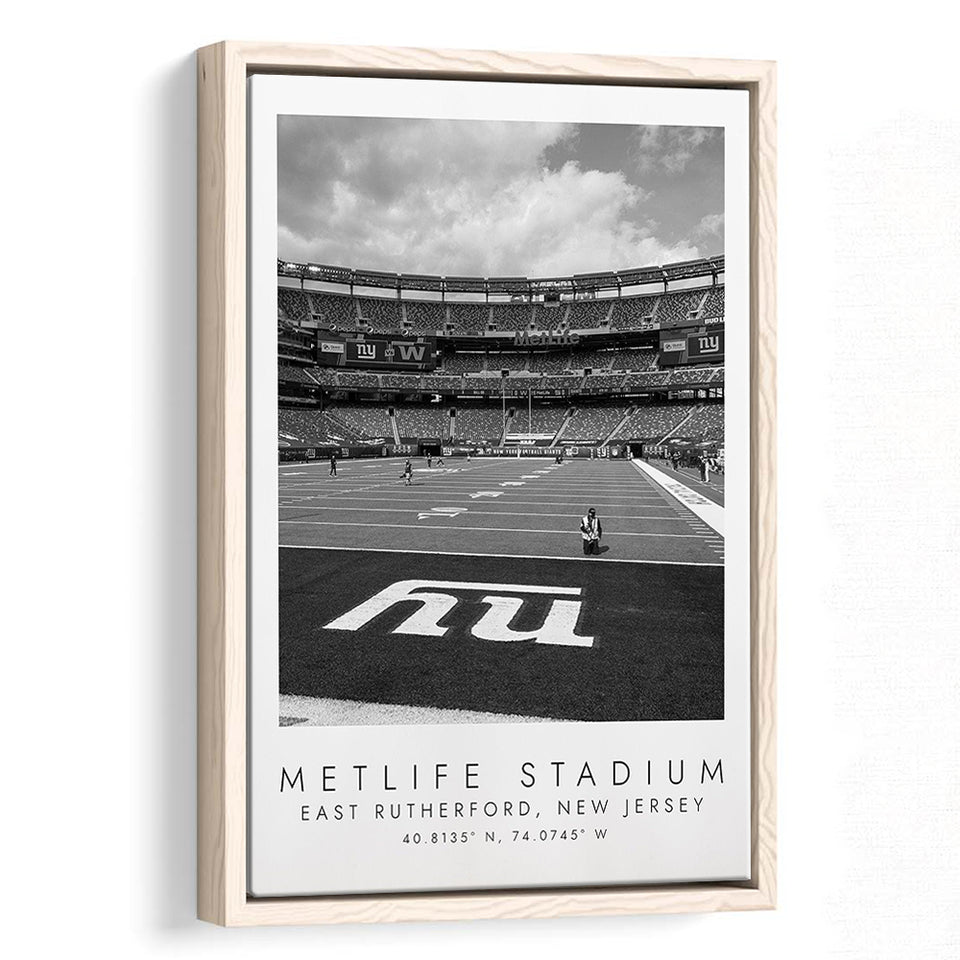 Metlife Stadium New York Giants, Stadium Wall Art For Football Lovers, B&W, Floating Framed Canvas Print