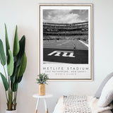 Metlife Stadium New York Giants, Stadium Wall Art For Football Lovers, B&W, Floating Framed Canvas Print