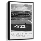 Metlife Stadium New York Giants, Stadium Wall Art For Football Lovers, B&W, Floating Framed Canvas Print