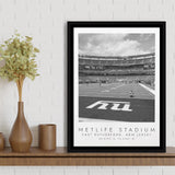 Metlife Stadium New York Giants, Stadium Wall Art For Football Lovers, B&W, Floating Framed Canvas Print