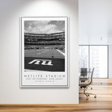 Metlife Stadium New York Giants, Stadium Wall Art For Football Lovers, B&W, Floating Framed Canvas Print