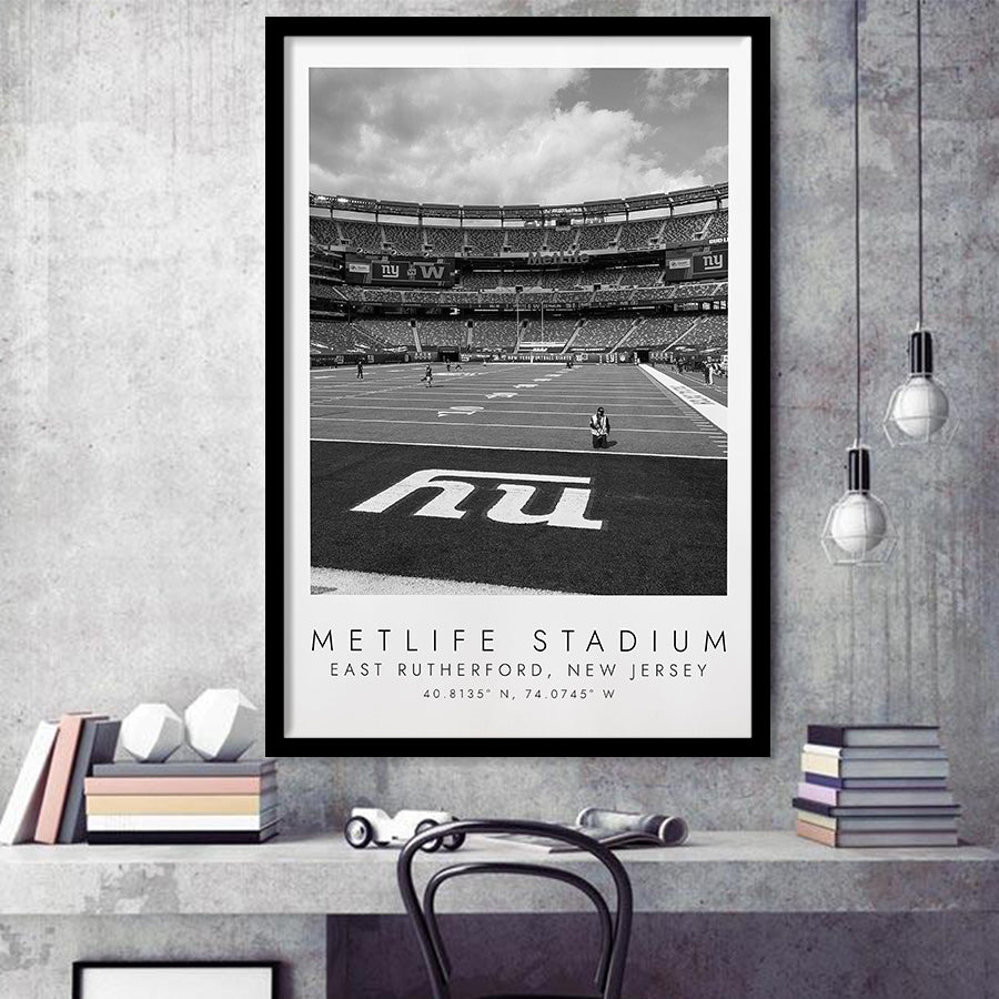 Metlife Stadium New York Giants, Stadium Print For Football Lovers, Black And White, Framed Art Print Wall Decor