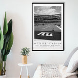 Metlife Stadium New York Giants, Stadium Wall Art For Football Lovers, B&W, Floating Framed Canvas Print