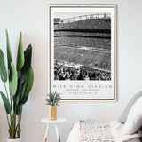 Mile High Stadium Denver Broncos, Stadium Wall Art For Football Lovers, B&W, Floating Framed Canvas Print