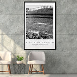 Mile High Stadium Denver Broncos, Stadium Wall Art For Football Lovers, B&W, Floating Framed Canvas Print