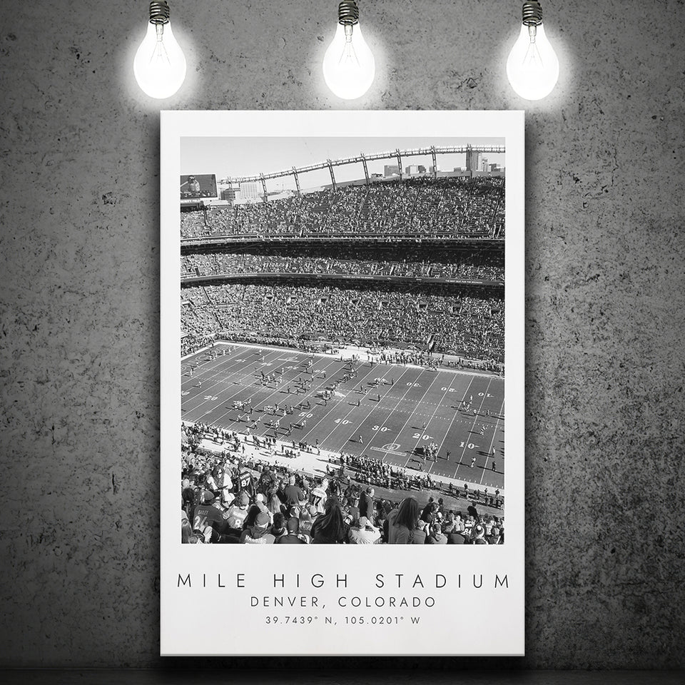 Mile High Stadium Denver Broncos, Stadium Print For Football Lovers, Black And White, Canvas Print Wall Art