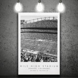 Mile High Stadium Denver Broncos, Stadium Print For Football Lovers, Black And White, Canvas Print Wall Art