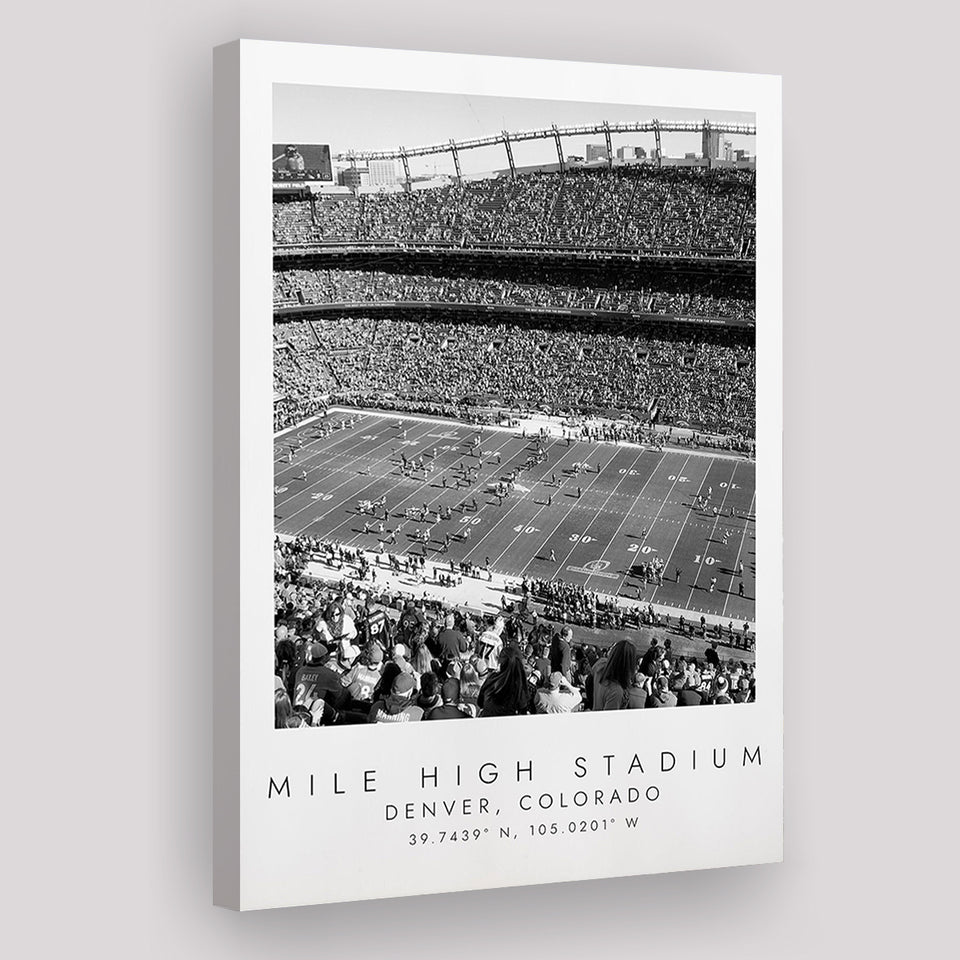 Mile High Stadium Denver Broncos, Stadium Print For Football Lovers, Black And White, Canvas Print Wall Art