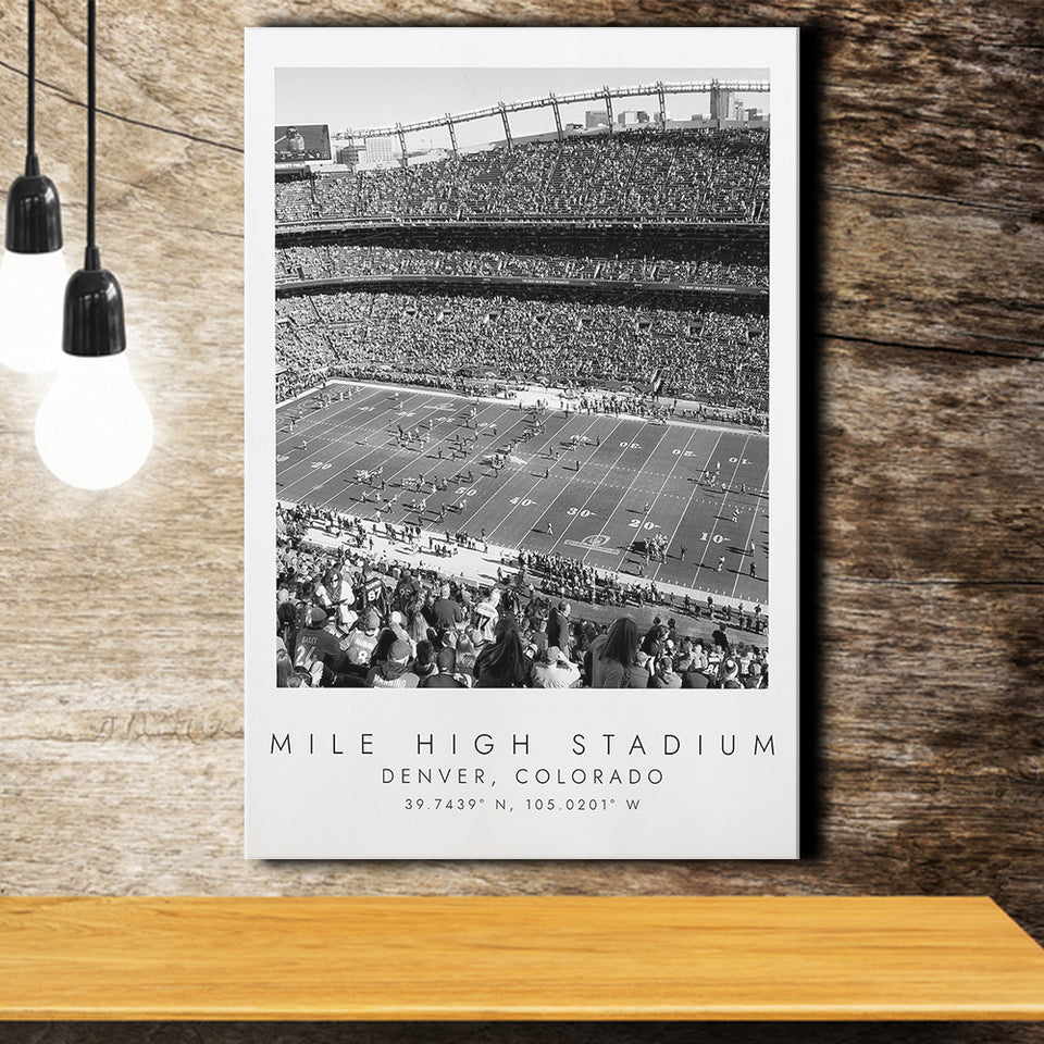 Mile High Stadium Denver Broncos, Stadium Print For Football Lovers, Black And White, Canvas Print Wall Art