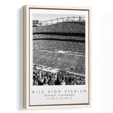 Mile High Stadium Denver Broncos, Stadium Wall Art For Football Lovers, B&W, Floating Framed Canvas Print