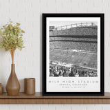 Mile High Stadium Denver Broncos, Stadium Wall Art For Football Lovers, B&W, Floating Framed Canvas Print