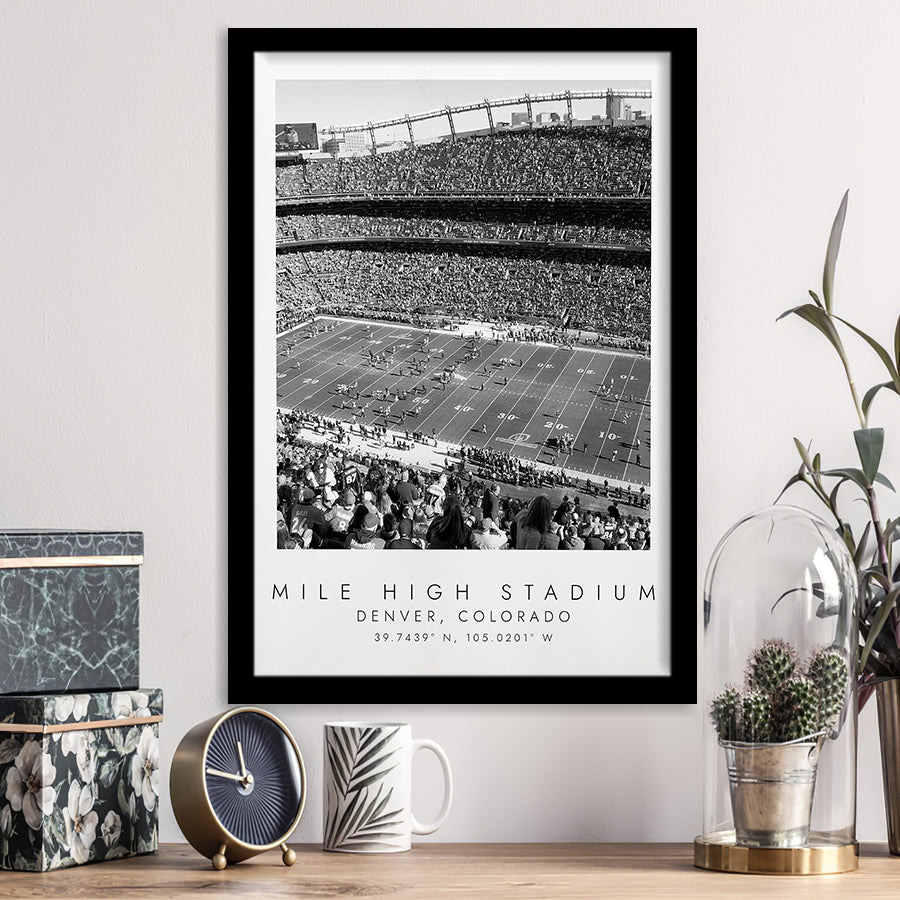 Mile High Stadium Denver Broncos, Stadium Print For Football Lovers, Black And White, Framed Art Print Wall Decor