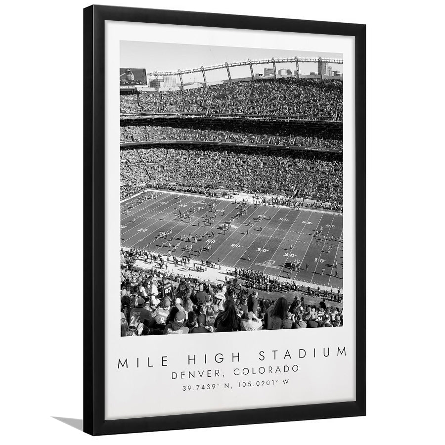Mile High Stadium Denver Broncos, Stadium Print For Football Lovers, Black And White, Framed Art Print Wall Decor