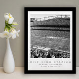 Mile High Stadium Denver Broncos, Stadium Print For Football Lovers, Black And White, Framed Art Print Wall Decor