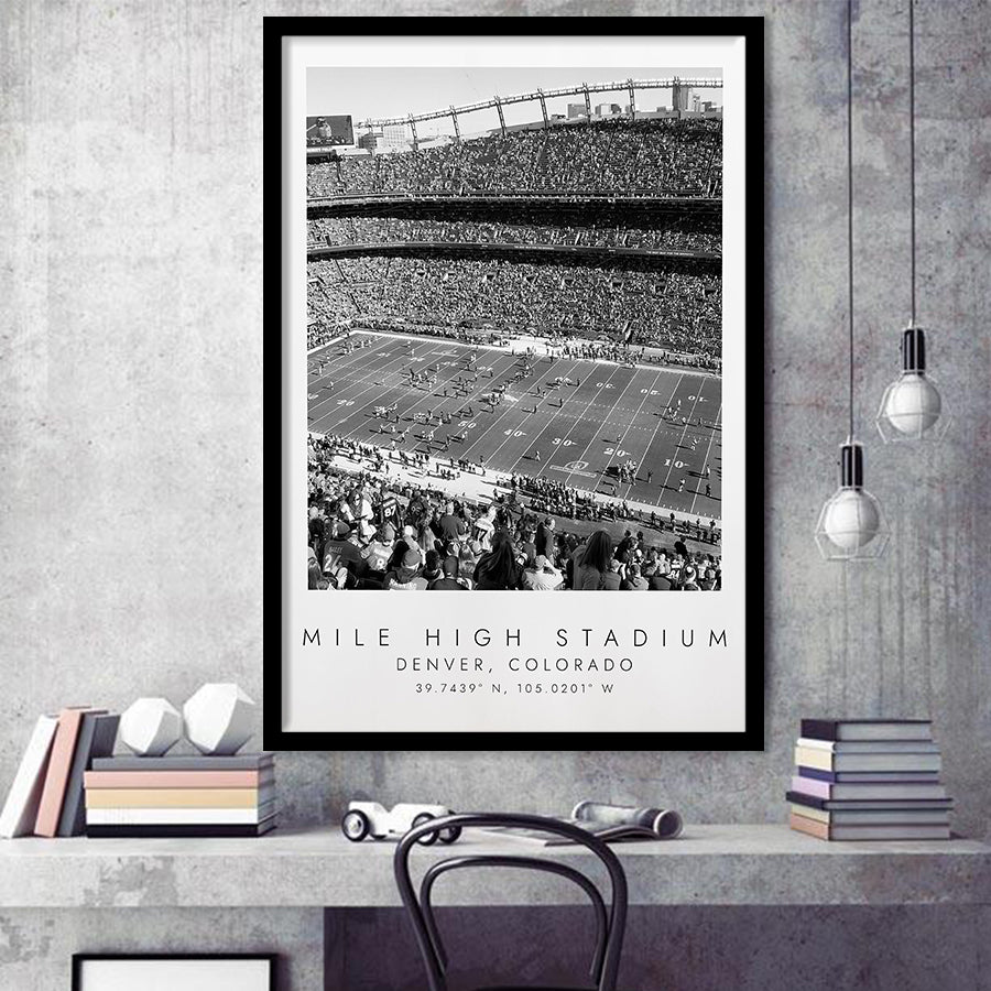Mile High Stadium Denver Broncos, Stadium Print For Football Lovers, Black And White, Framed Art Print Wall Decor