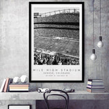 Mile High Stadium Denver Broncos, Stadium Print For Football Lovers, Black And White, Framed Art Print Wall Decor