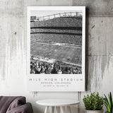 Mile High Stadium Denver Broncos, Stadium Print For Football Lovers, Black And White, Canvas Print Wall Art