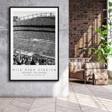 Mile High Stadium Denver Broncos, Stadium Wall Art For Football Lovers, B&W, Floating Framed Canvas Print