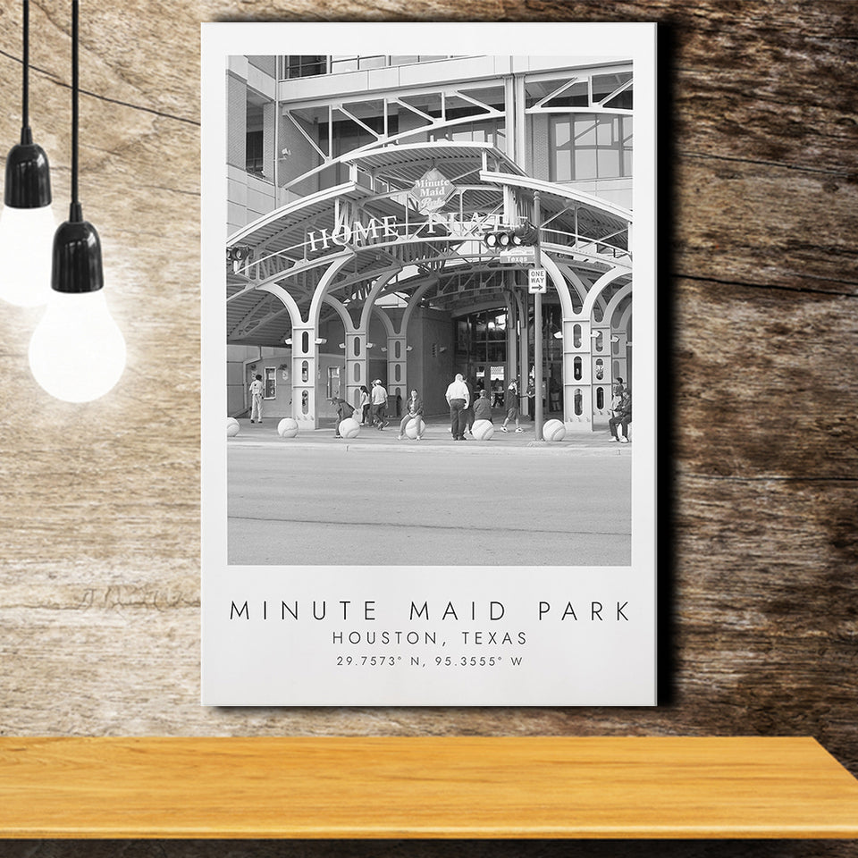 Minute Maid Park Houston Astros, Stadium Print For Baseball Lovers, Black And White, Canvas Print Wall Art