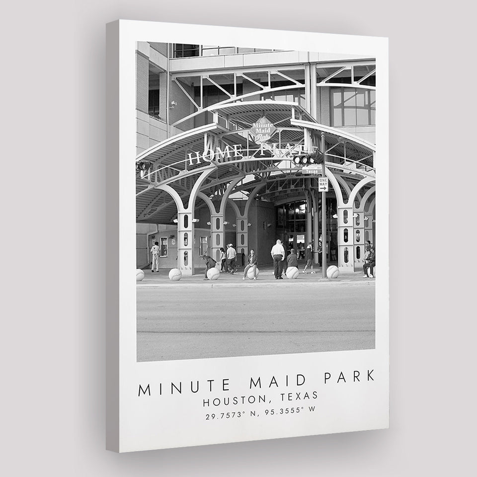 Minute Maid Park Houston Astros, Stadium Print For Baseball Lovers, Black And White, Canvas Print Wall Art
