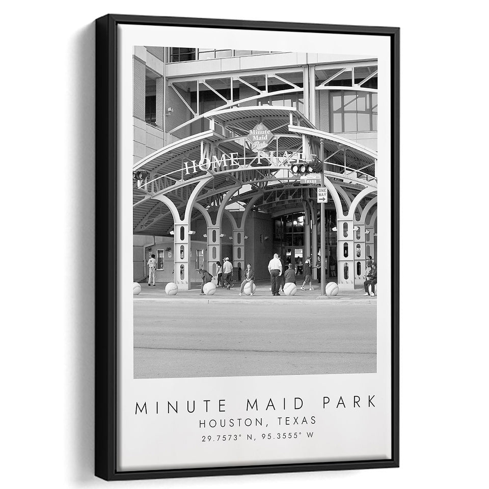 Minute Maid Park Houston Astros, Stadium Wall Art For Baseball Lovers, B&W, Floating Framed Canvas Print