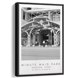 Minute Maid Park Houston Astros, Stadium Wall Art For Baseball Lovers, B&W, Floating Framed Canvas Print