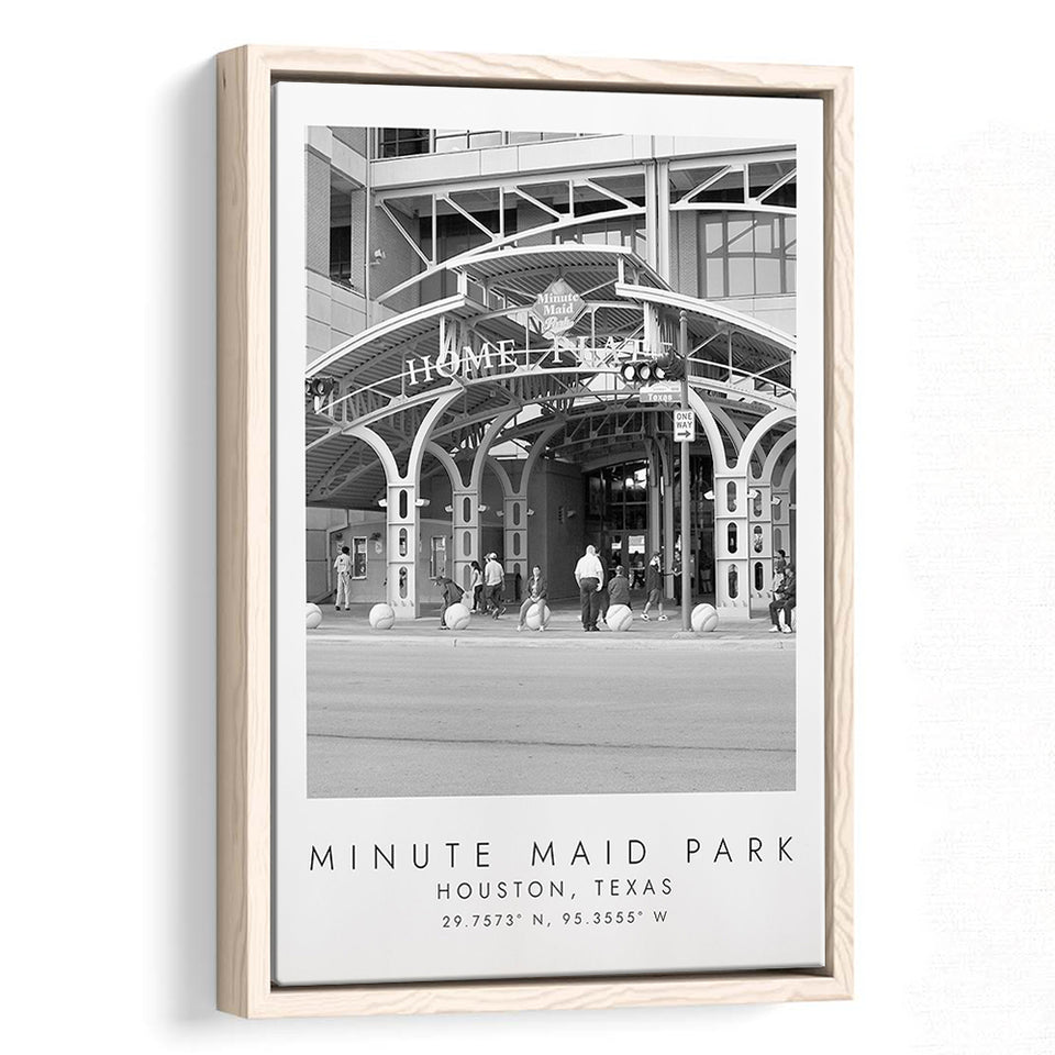 Minute Maid Park Houston Astros, Stadium Wall Art For Baseball Lovers, B&W, Floating Framed Canvas Print